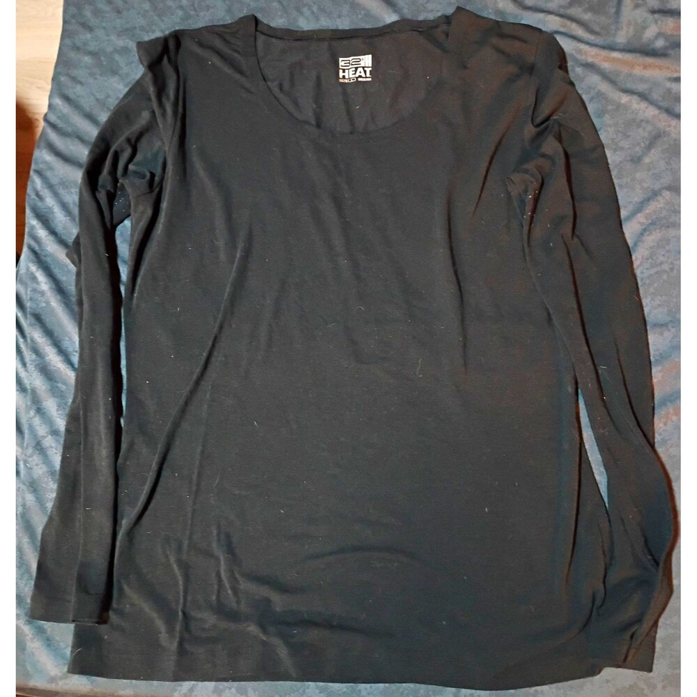 32 Degrees Heat Women’s Black Long Sleeve Scoop Neck Stretch T-Shirt Size L